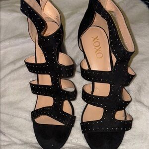 XOXO Black Strappy Heels with bead Embellishments